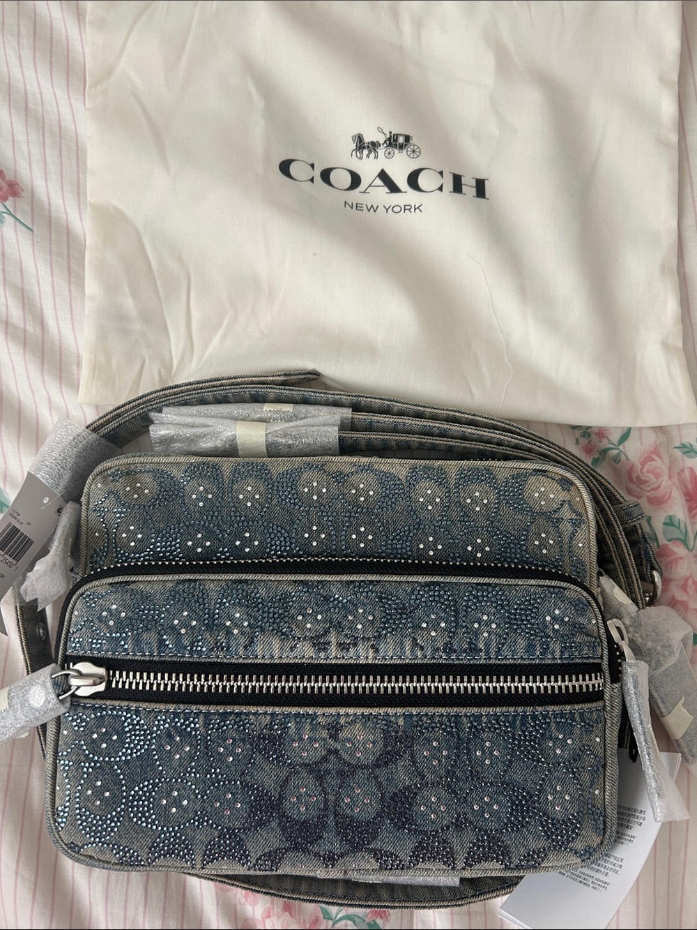 Coach Dakota Crossbody Bag In Regenerative Cotton Denim With Crystal Signature